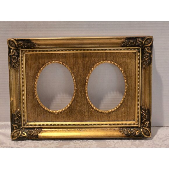 Vintage Gold Ornate Carved Wood Double (2) Oval Picture Photo Frame Oval  13" x - Picture 1 of 4
